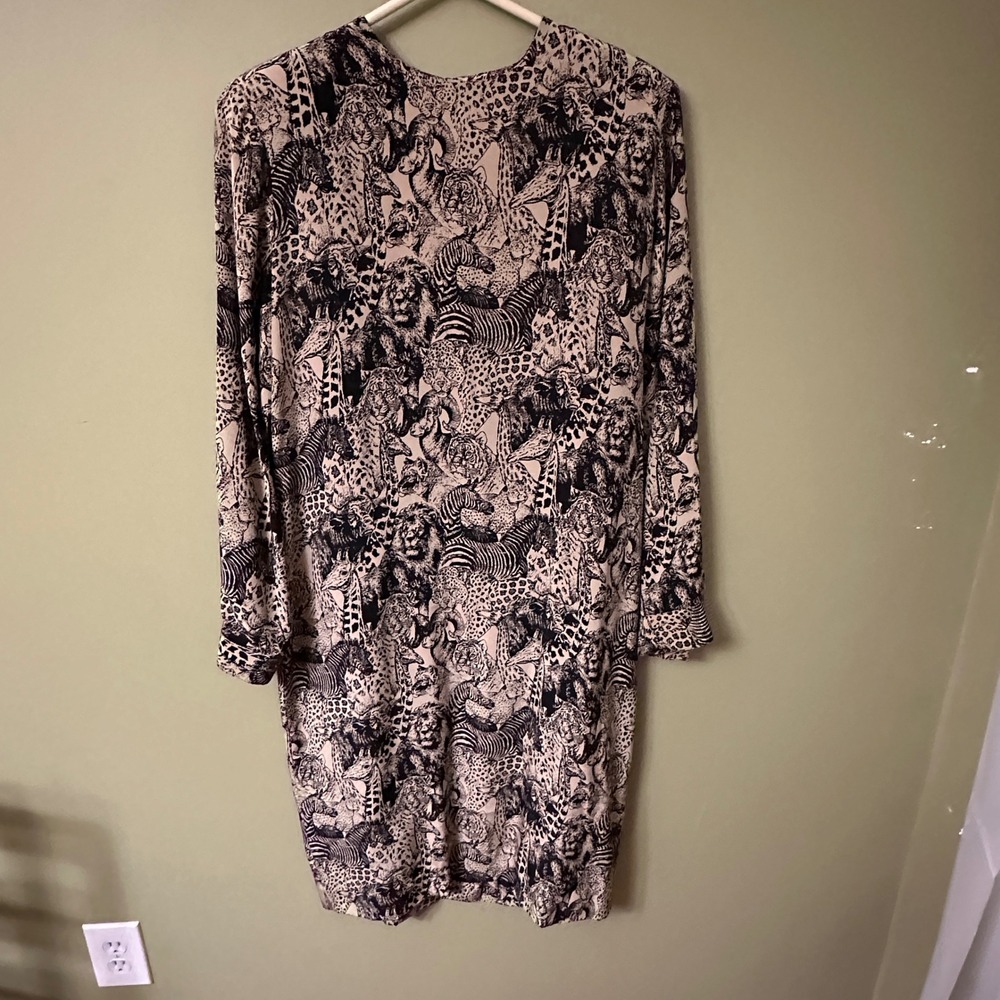 Doncaster Silks Safari Animal Print Silk Dress Sz 6 Midi Zebra Giraffe‎ Lion